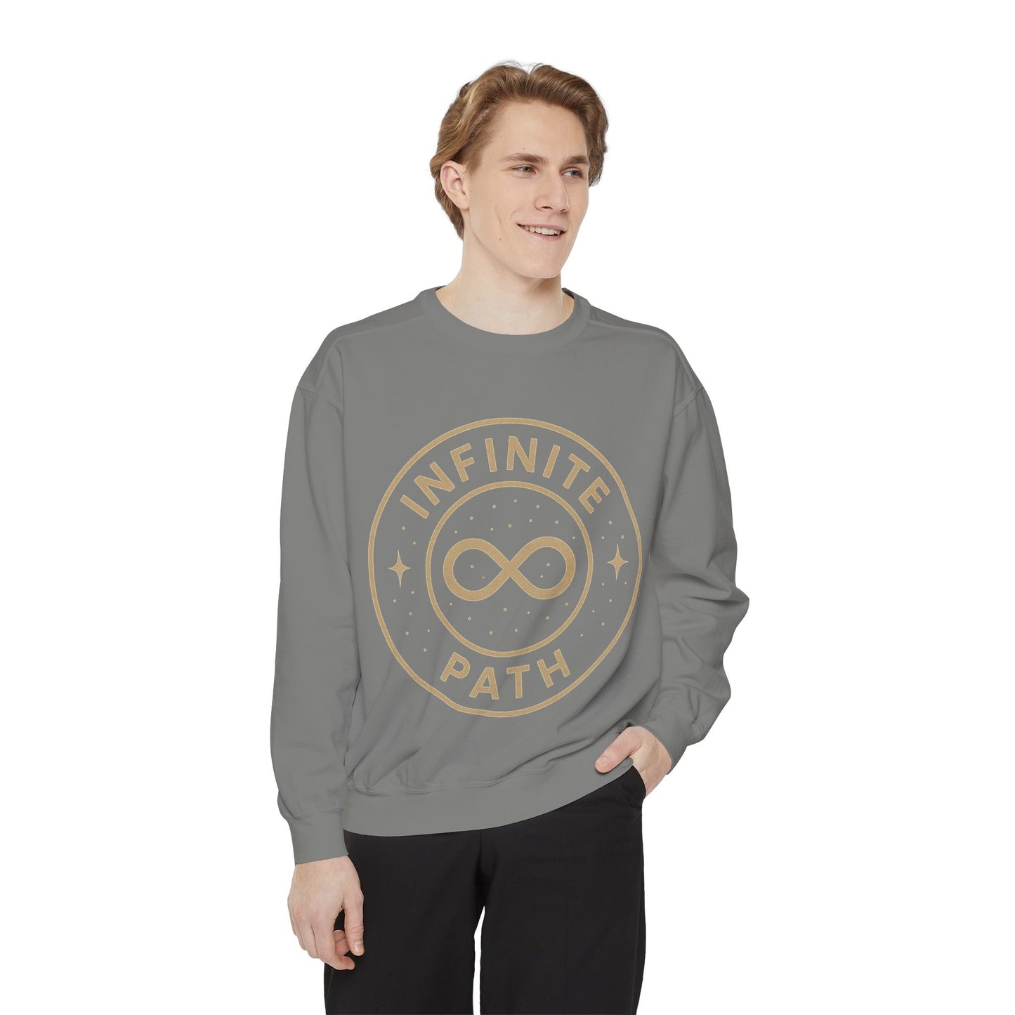 Inspirational Infinite Path Sweatshirt | Cozy Unisex Garment-Dyed Sweater | Mindfulness Gift | Motivational Apparel | Casual Wear
